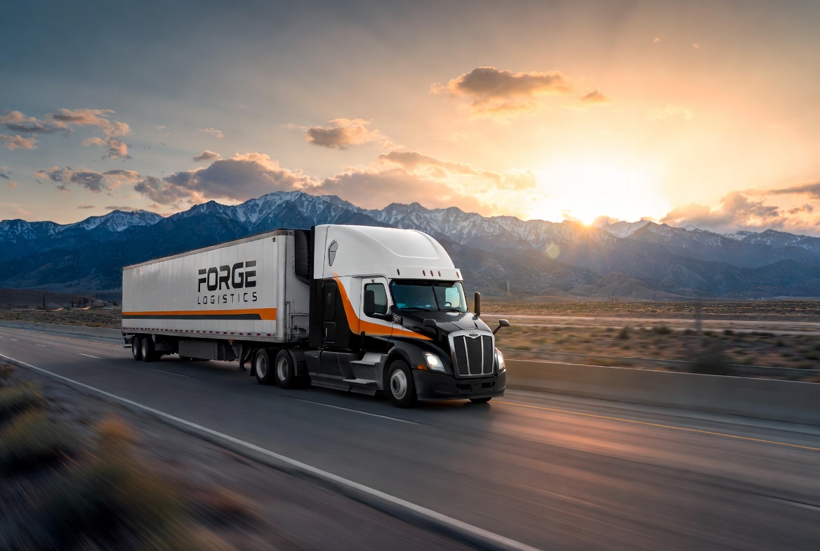 Aerial view of the Forge Logistics warehouse in Lehi, Utah at sunset
